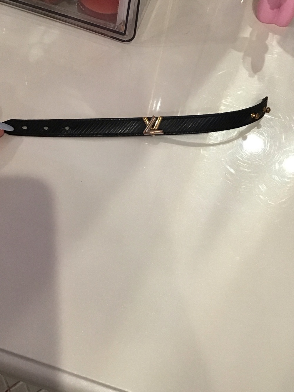Louis Vuitton Black Epi Leather Slim Bracelet with Gold LV Buckle